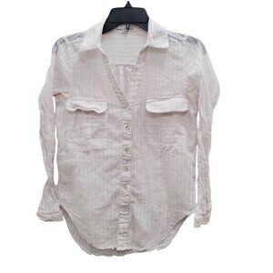 Ten Sixty Sherman Baby Pink White Stripe Lightweight Long Sleeve Button Up S